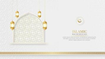 islamico bianca e d'oro lusso ornamentale sfondo con islamico modello e decorativo telaio vettore