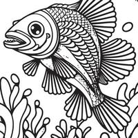 nero e bianca illustrazione per colorazione animali, colorazione libro e carino pesce. vettore