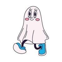 spaventoso fantasma Vintage ▾ cartoni animati, divertente carattere, di moda classico retrò cartone animato stile. contento Halloween. contorno vettore illustrazione isolato su bianca.