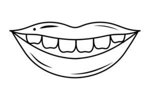 umano bocca con dritto denti nel un' Sorridi. lineare scarabocchio icona. correttiva ortodonzia. dentale cura. vettore