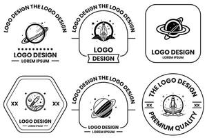 astronauta e pianeta logo nel piatto linea arte stile vettore