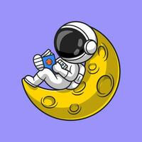 carino astronauta lettura libro su Luna cartone animato vettore icona illustrazione. tecnologia formazione scolastica icona concetto isolato premio vettore. piatto cartone animato stile