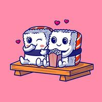 carino coppia Sushi mangiare Popcorn cartone animato vettore icona illustrazione. cibo oggetto icona concetto isolato premio vettore. piatto cartone animato stile