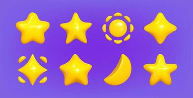 metà mese e stelle e sole giallo. realistico 3d simbolo design. vettore illustrazione. realistico 3d oggetti collezione