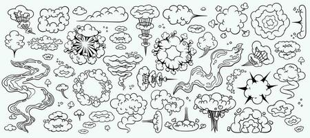 comico nuvole impostare, cartone animato vettore nuvole nel linea stile isolato su leggero sfondo. vettore illustrazione