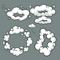 comico nube o Fumo, cartone animato vettore movimento effetti, e esplosioni isolato su grigio sfondo. vettore illustrazione