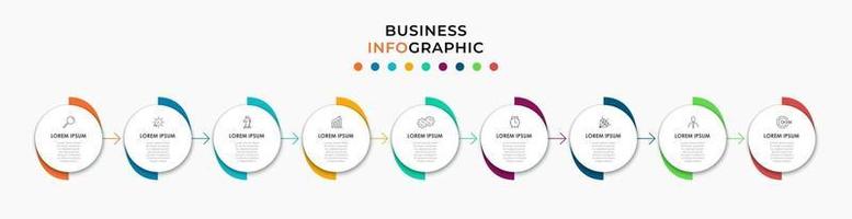 modello di business di progettazione infografica con icone e 9 opzioni o passaggi vettore