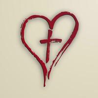 cristiano rosso attraversare e cuore disegnato di spazzola. vettore illustrazione.