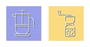 francese stampa e caffè macinino icona vettore