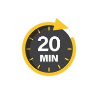 20 minuti su cronometro icona nel piatto stile. orologio viso Timer vettore illustrazione su isolato sfondo. conto alla rovescia cartello attività commerciale concetto.
