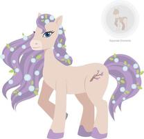 pony con una bella criniera viola con fiori vettore