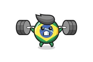 bandiera brasile distintivo mascotte cartone animato con un bilanciere vettore