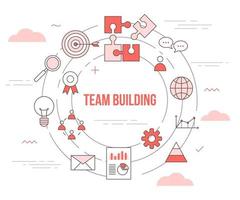 concetto di uomini d'affari di team building con banner modello set di icone vettore