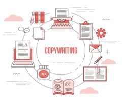 concetto di copywriting con banner modello set di icone vettore