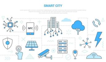 concetto di città intelligente con banner modello set stile linea icona vettore