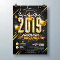 Poster di celebrazione del partito di Capodanno 2019 vettore