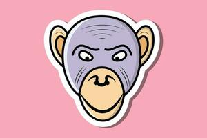 scimmia testa cartone animato personaggio etichetta vettore illustrazione. animale natura icona concetto. allegro scimmia testa etichetta vettore design su rosa sfondo con ombra.