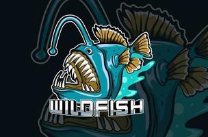 modello di logo della squadra di e-sport predatore di pesci selvatici vettore