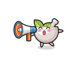 illustrazione del personaggio della ciotola di erbe che tiene un megafono