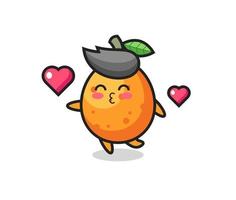 kumquat personaggio cartone animato con gesto di bacio vettore