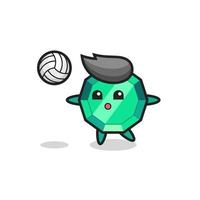 personaggio dei cartoni animati della pietra preziosa smeraldo sta giocando a pallavolo vettore