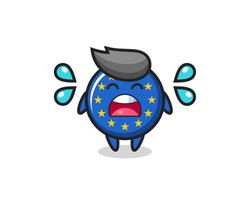illustrazione del fumetto del distintivo della bandiera dell'europa con gesto di pianto vettore