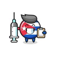 illustrazione della mascotte del distintivo della bandiera di cuba come medico vettore