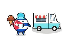 mascotte cartone animato di cuba bandiera distintivo con camion dei gelati vettore