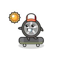 illustrazione del personaggio della ruota dell'auto guida uno skateboard vettore