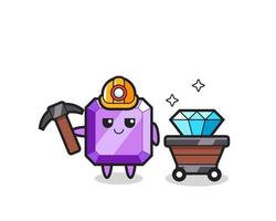 illustrazione del personaggio della pietra preziosa viola come minatore vettore