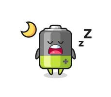 illustrazione del carattere della batteria che dorme di notte vettore