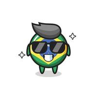 mascotte dei cartoni animati del badge bandiera brasile con gesto cool vettore