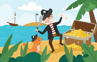 bambini pirati felici sull'isola del tesoro vettore