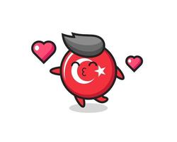 bandiera turca distintivo personaggio cartone animato con gesto di bacio vettore