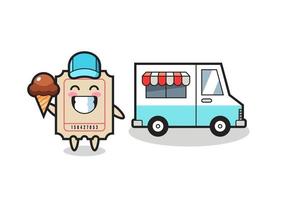 cartone animato mascotte del biglietto con camion dei gelati vettore