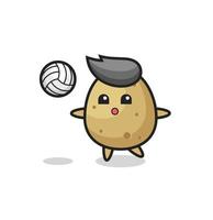 personaggio cartone animato di patata sta giocando a pallavolo vettore