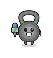 personaggio mascotte di kettlebell come giornalista di notizie vettore