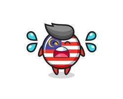 illustrazione del fumetto del distintivo della bandiera della malesia con gesto di pianto vettore