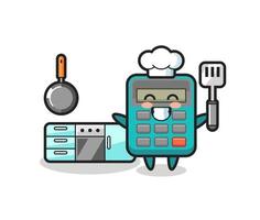 illustrazione del personaggio della calcolatrice mentre uno chef sta cucinando vettore