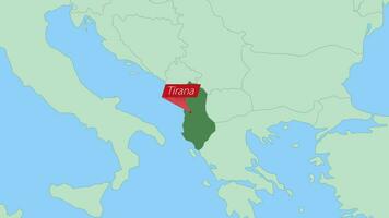 carta geografica di Albania con perno di nazione capitale. vettore