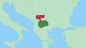 carta geografica di macedonia con perno di nazione capitale. vettore