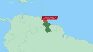 carta geografica di Guyana con perno di nazione capitale. vettore