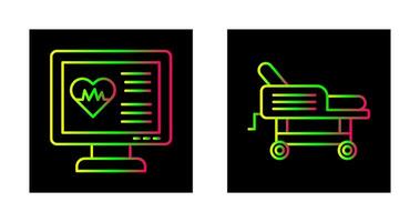 cardiogramma e ospedale letto icona vettore