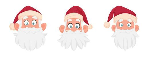 impostato di diverso genere Santa Claus facce. cartone animato stile vettore