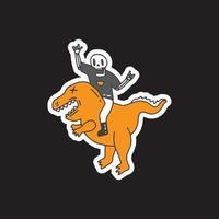 teschio alla moda cavalca un dinosauro. grafica vettoriale per stampe t-shirt
