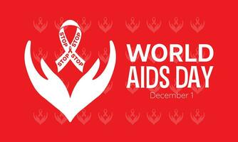 mondo AIDS giorno consapevolezza sfondo rosso bandiera nastro e globale supporto vettore illustrazione. sfondo, striscione, carta, manifesto design.