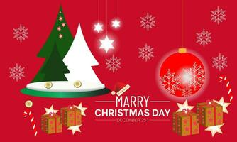 Natale giorno celebrazione striscione. gioioso vacanza natale festa concetto con festivo decorazioni, i regali, e allegro tradizioni. sfondo, striscione, carta, manifesto disegno, saluto carte. vettore