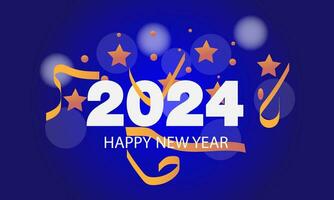 nuovo anni vigilia 2024 conto alla rovescia celebrazione e festa concetto con fuochi d'artificio, Champagne, e festivo divertimento. vacanza saluto carta, sfondo, striscione, carta, manifesto design. vettore