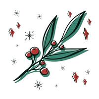 mano disegnato rosso verde ramo vettore inverno floreale elemento. Natale botanico illustrazione per presentazione, striscione, coperchio, ragnatela, volantino, carta, saldi, manifesto, diapositiva e sociale media.