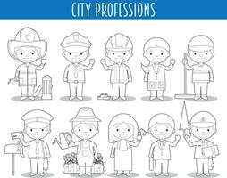 vettore impostato di città professioni per colorazione nel cartone animato stile.